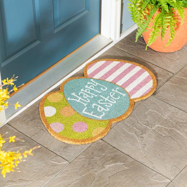 plow & hearth Bunny Blooms Easter Egg Shaped Coir Mat