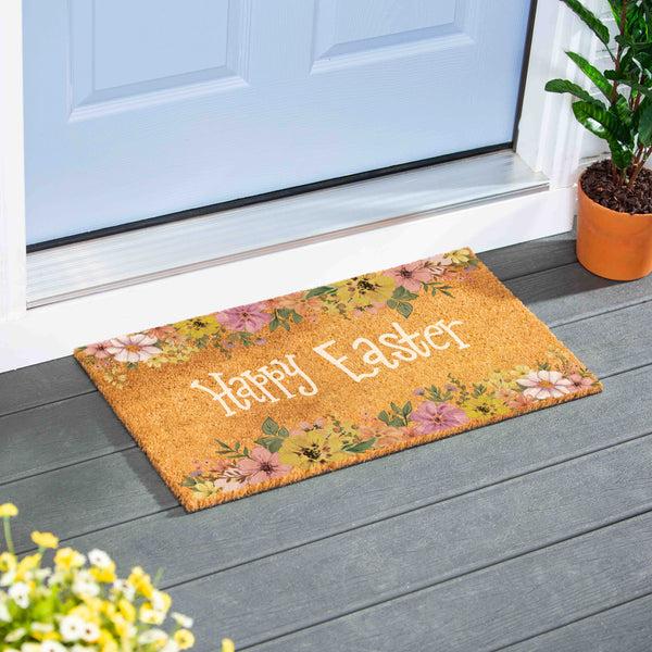 plow & hearth Bunny Blooms Floral Bunny Coir Mat 28"x16"