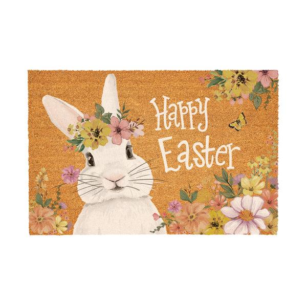 Plow & Hearth Bunny Blooms Floral Bunny Coir Mat 36"x24"
