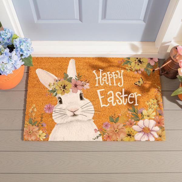 plow & hearth Bunny Blooms Floral Bunny Coir Mat 36"x24"