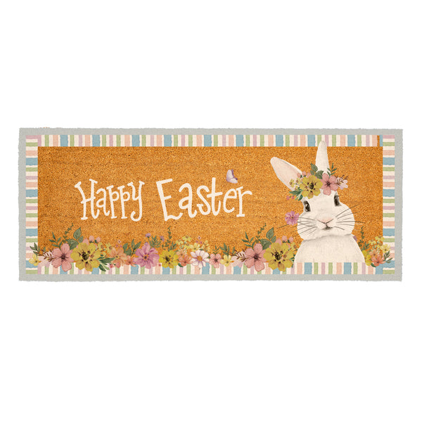 Plow & Hearth Bunny Blooms Floral Bunny Coir Mat 60"x24"