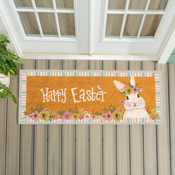 plow & hearth Bunny Blooms Floral Bunny Coir Mat 60"x24"