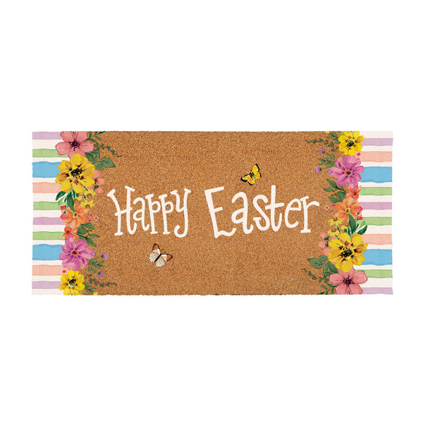 plow & hearth Bunny Blooms Floral Bunny Flocked Coir Sassafras Switch Mat 22"x10"