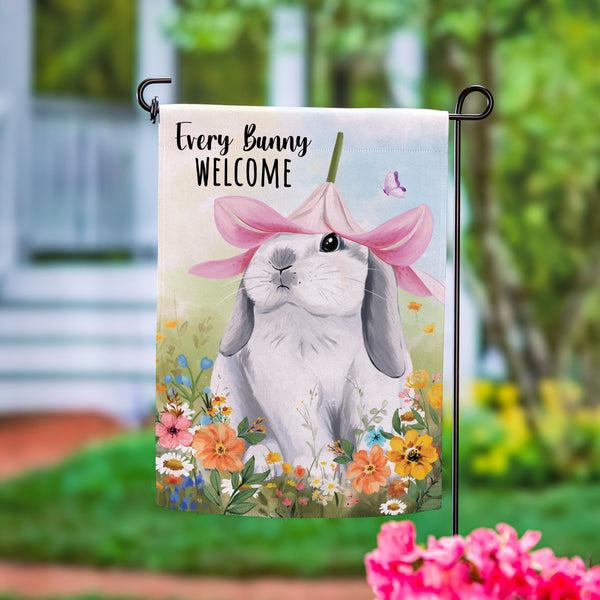 plow & hearth Bunny Blooms Flower Time Suede Garden Flag