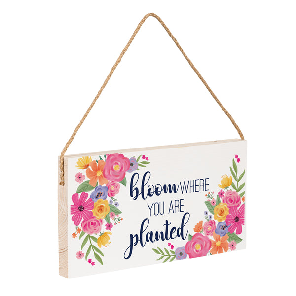 Plow & Hearth Bunny Blooms Garden Decor Hanging Sign Bloom Where You Are Planted 11" L X 6" H