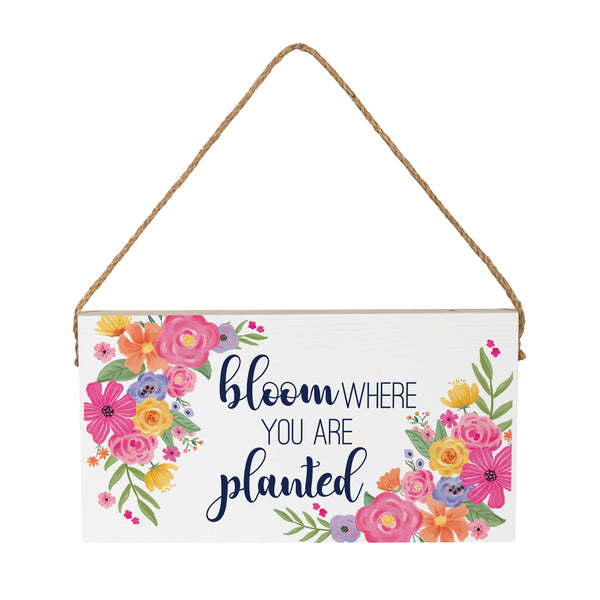 Plow & Hearth Bunny Blooms Garden Decor Hanging Sign Bloom Where You Are Planted 11" L X 6" H