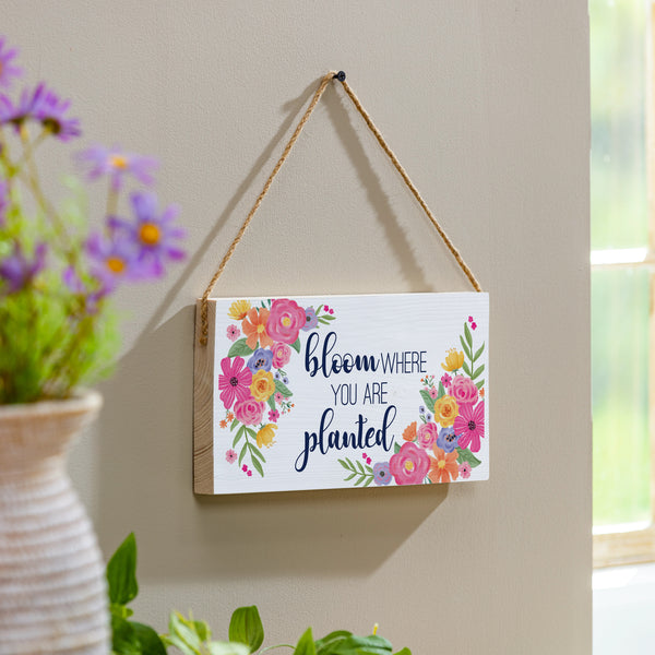 plow & hearth Bunny Blooms Garden Decor Hanging Sign Bloom Where You are Planted 11" L x 6" H
