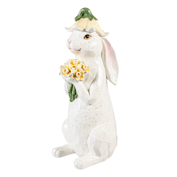 Plow & Hearth Bunny Blooms Garden Statue Blossom Bunny Resin Statue 14.5"H