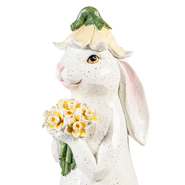 Plow & Hearth Bunny Blooms Garden Statue Blossom Bunny Resin Statue 14.5"H