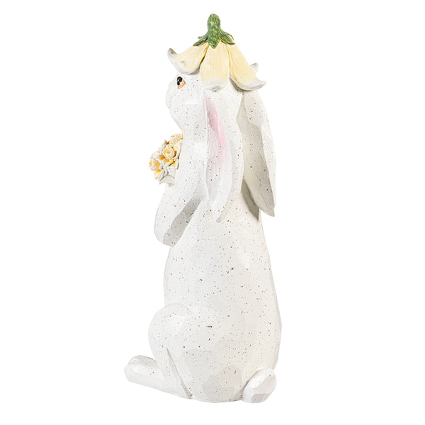 Plow & Hearth Bunny Blooms Garden Statue Blossom Bunny Resin Statue 14.5"H