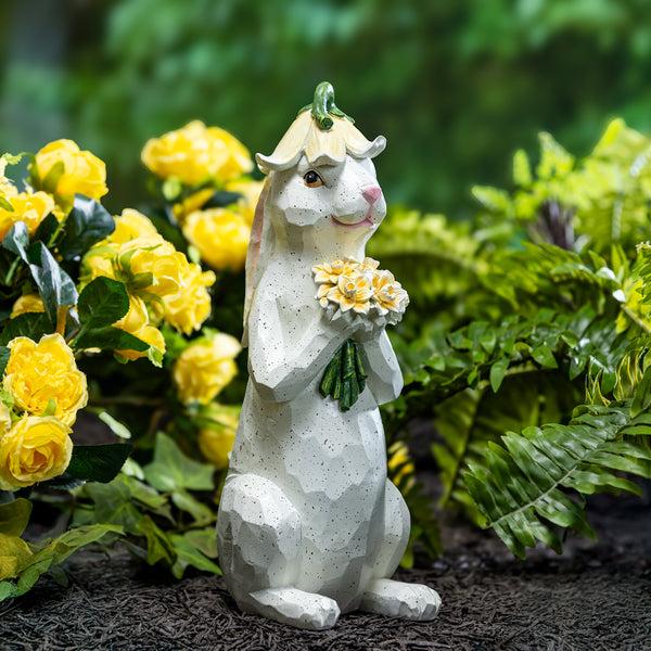 plow & hearth Bunny Blooms Garden Statue Blossom Bunny Resin Statue 14.5"H