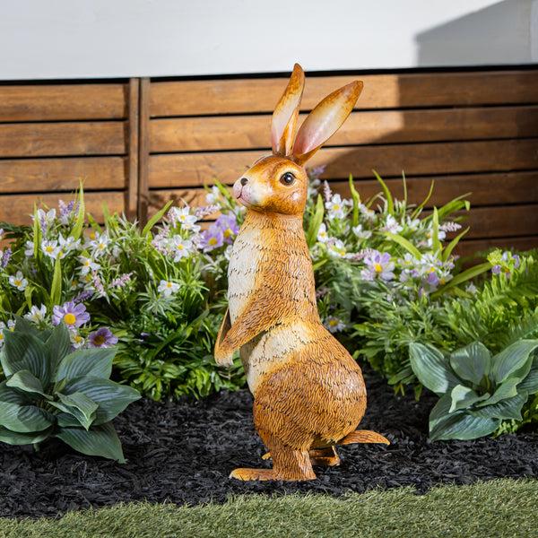 plow & hearth Bunny Blooms Garden Statue Realistic Bunny Metal Garden Statue 25"H