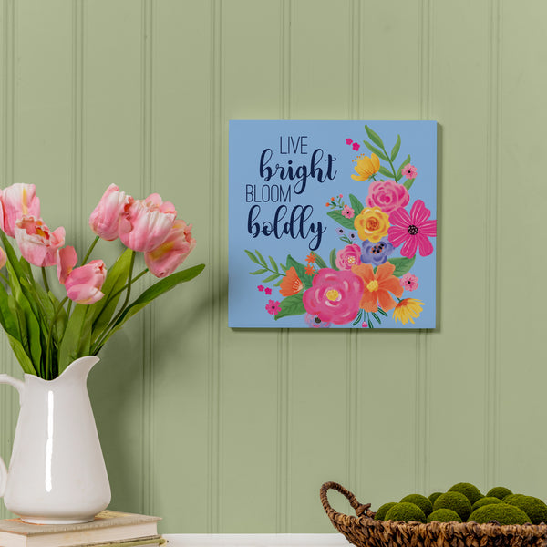 Plow & Hearth Bunny Blooms Indoor Wall Decor Live Bright Bloom Boldly 12" L X 12" H