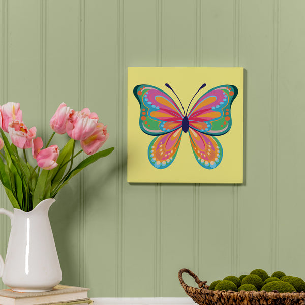 plow & hearth Bunny Blooms Indoor Wall Decor Pink Butterfly 12" L x 12" H