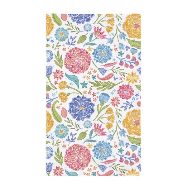 Plow & Hearth Bunny Blooms Kitchen Towel Quick Dry Waffle Weave Double-Sided Block Florals 30"L X 18"W