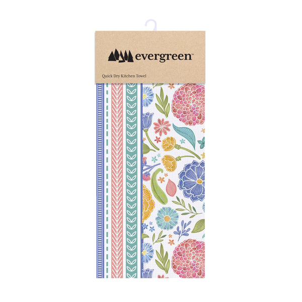 Plow & Hearth Bunny Blooms Kitchen Towel Quick Dry Waffle Weave Double-Sided Block Florals 30"L X 18"W