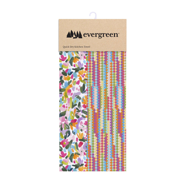 Plow & Hearth Bunny Blooms Kitchen Towel Quick Dry Waffle Weave Double-Sided In Bloom Motif 30"L X 18"W