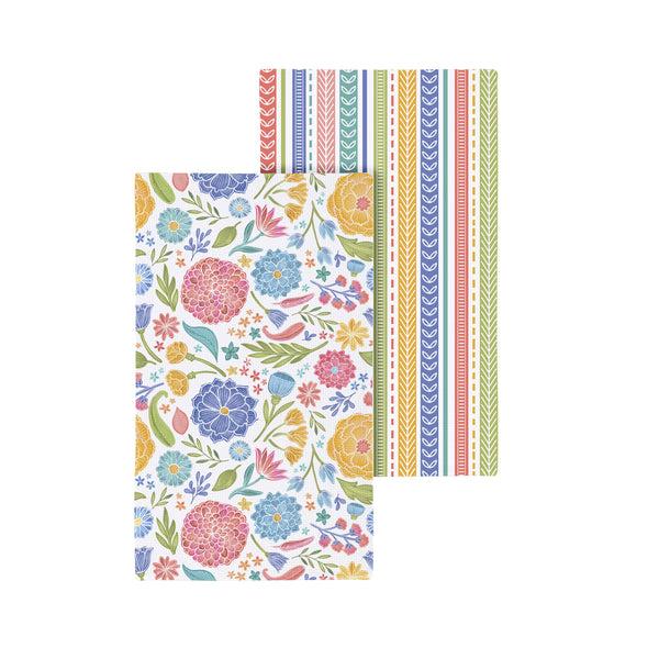 plow & hearth Bunny Blooms Kitchen Towel Quick Dry Waffle Weave Double-Sided Block Florals 30"L x 18"W