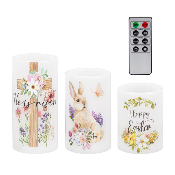 Plow & Hearth Bunny Blooms LED Table Decor Wax Candle Easter Set Of 3 Gift Box