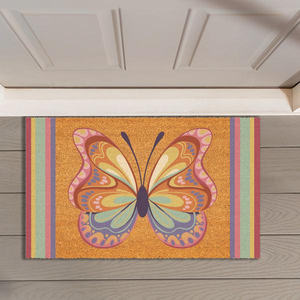 plow & hearth Bunny Blooms Radiant Butterfly Coir Mat 30"x18"