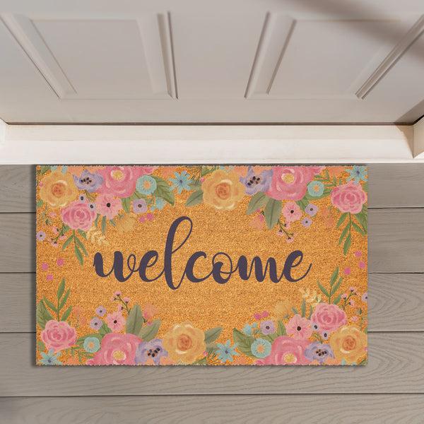 plow & hearth Bunny Blooms Spring Blossom Coir Mat 30"x18"