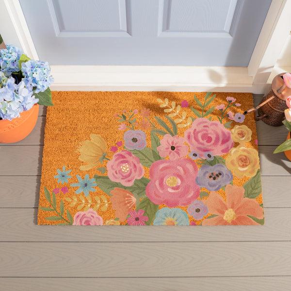 plow & hearth Bunny Blooms Spring Blossom Coir Mat 36"x24"