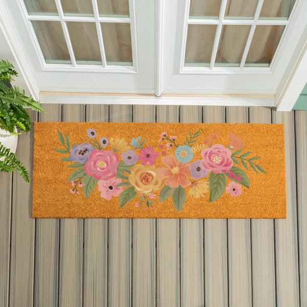 plow & hearth Bunny Blooms Spring Blossom Coir Mat 60"x24"