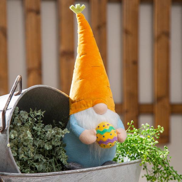 plow & hearth Bunny Blooms Table Decor Fabric Easter Gnome with Carrot Hat