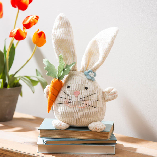 plow & hearth Bunny Blooms Table Decor Fabric Whimsical Bunny with Carrot