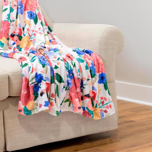 plow & hearth Bursting Blossoms Plush Blanket 50" x 60"