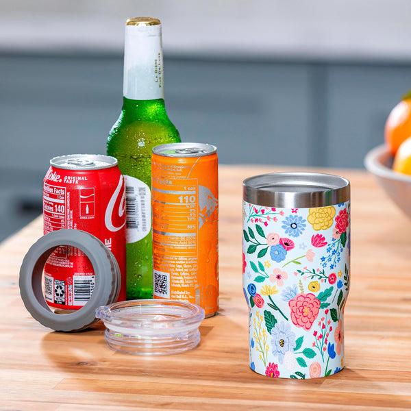 Plow & Hearth Bursting Blossoms Stainless Steel Quatre Chiller With Silicone Cap And Tumbler Slide Lid Gift Box