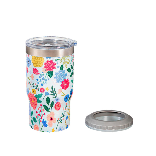 Plow & Hearth Bursting Blossoms Stainless Steel Quatre Chiller With Silicone Cap And Tumbler Slide Lid Gift Box