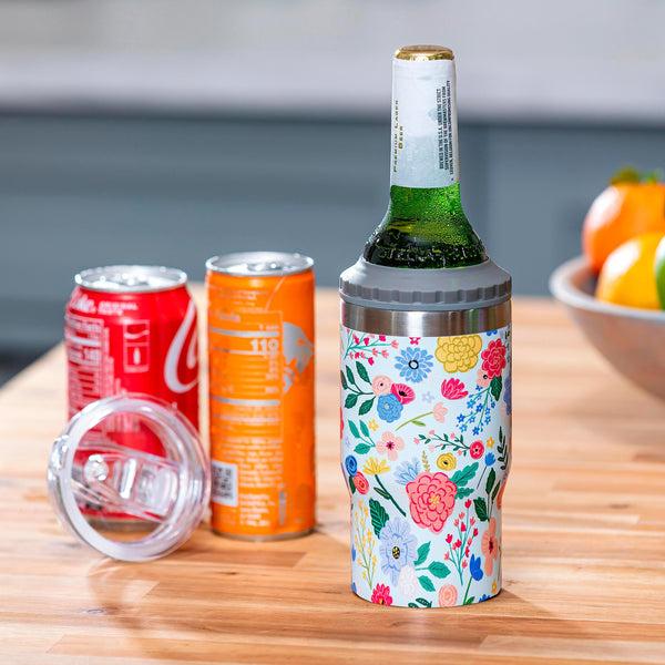 plow & hearth Bursting Blossoms Stainless Steel Quatre Chiller with Silicone Cap and Tumbler Slide Lid Gift Box