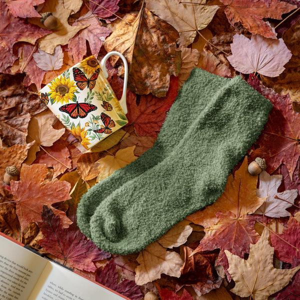 plow & hearth Butterfly Ceramic Flare Cup and Sage Socks Gift Set 12oz Gift Box
