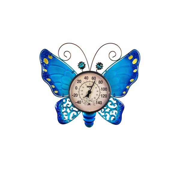 Plow & Hearth Butterfly Outdoor Wall Thermometer Blue