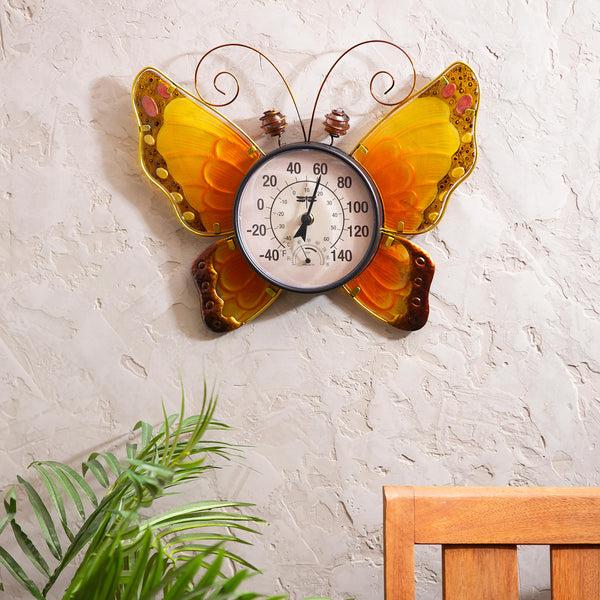 plow & hearth Butterfly Outdoor Wall Thermometer Yellow