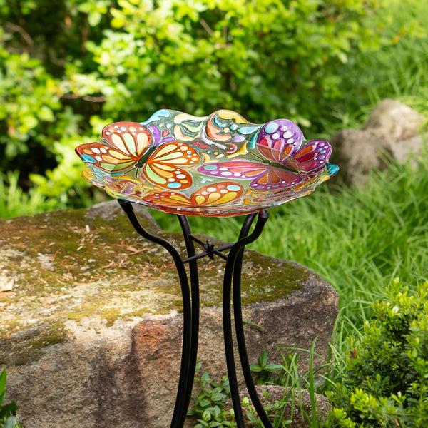 Plow & Hearth Butterfly Sculpted Glass Birdbath Basin