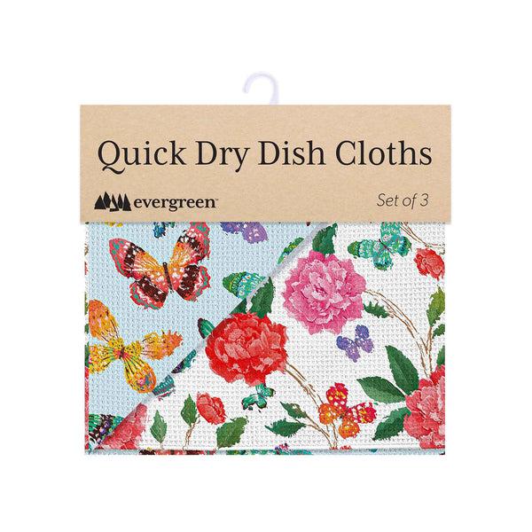 Plow & Hearth Butterfly Toile Quick Dry Dish Cloth Set Of 3 10" X 10"