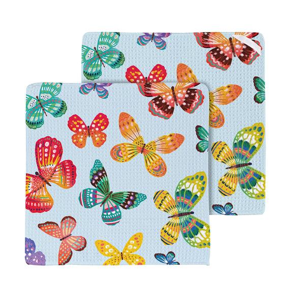 Plow & Hearth Butterfly Toile Quick Dry Dish Cloth Set Of 3 10" X 10"