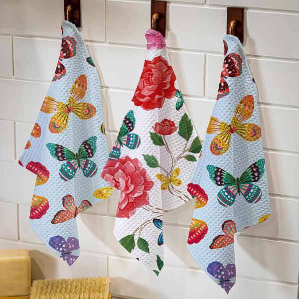 plow & hearth Butterfly Toile Quick Dry Dish Cloth Set of 3 10" x 10"