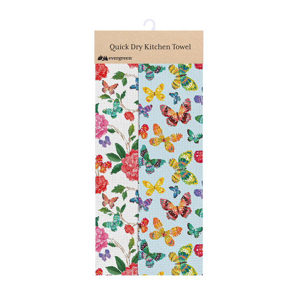 Plow & Hearth Butterfly Toile Quick Dry Kitchen Towel 18" X 30"