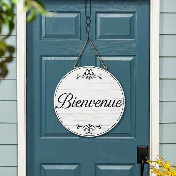 plow & hearth Canada Strong Bienvenue Wood Door Décor Filigree 18"