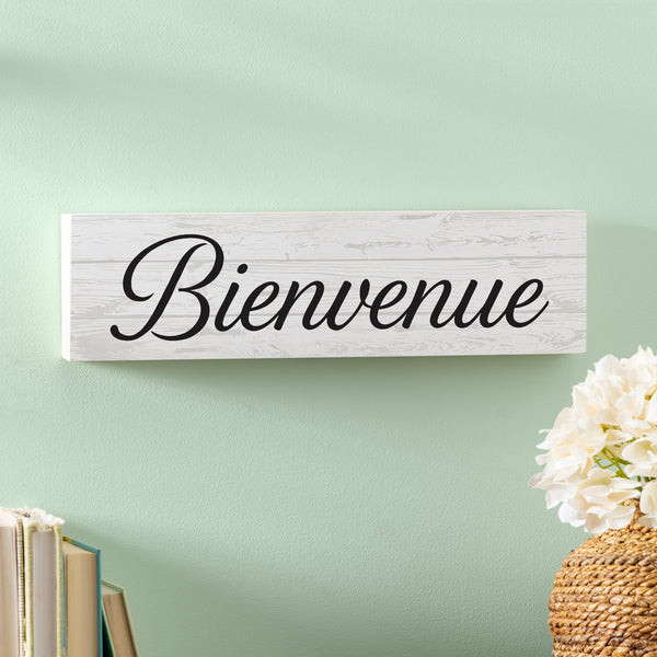 Plow & Hearth Canada Strong Bienvenue Wood Mantle Sign Filigree 18"x5"