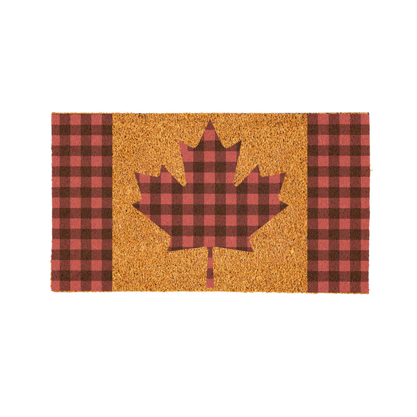 Plow & Hearth Canada Strong Maple Leaf Coir Mat Buffalo Check 28"x16"