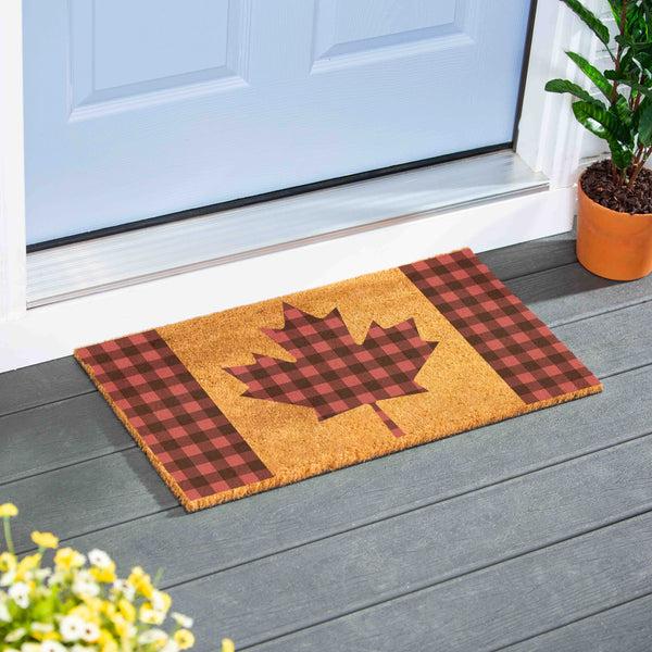 plow & hearth Canada Strong Maple Leaf Coir Mat Buffalo Check 28"x16"