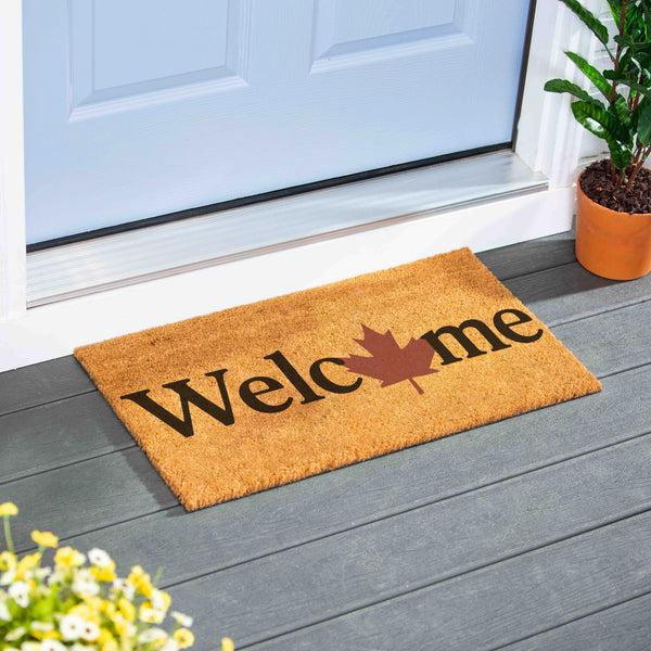 plow & hearth Canada Strong Maple Leaf Coir Mat "Welcome" 28"x16"
