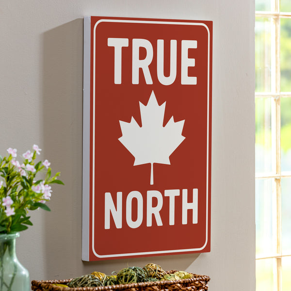 plow & hearth Canada Strong Vintage Indoor Wall Décor Wood "True North" 24"x16"