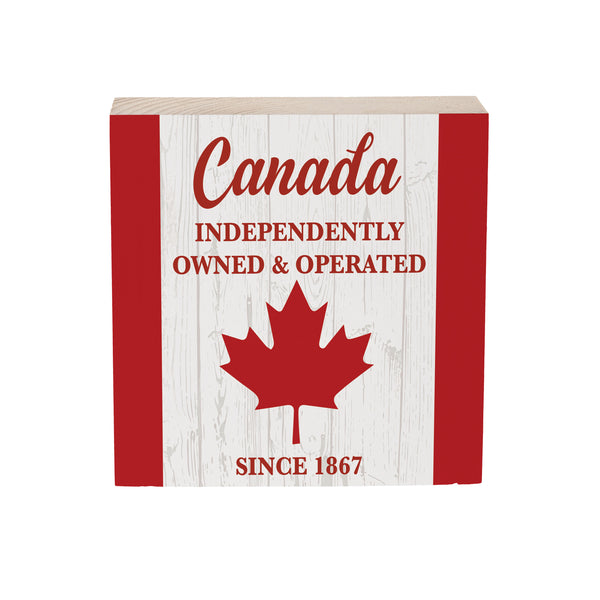 Plow & Hearth Canada Strong Vintage Sign Wood Block "Canada Independtly Owned" 6"x6"