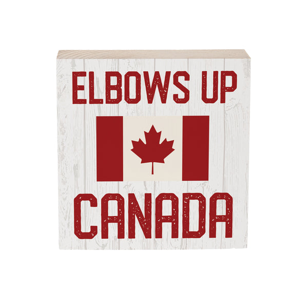 Plow & Hearth Canada Strong Vintage Sign Wood Block "Elbows Up Canada" 6"x6"