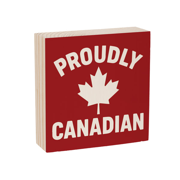 Plow & Hearth Canada Strong Vintage Sign Wood Block "Proudly Canadian" 6"x6"